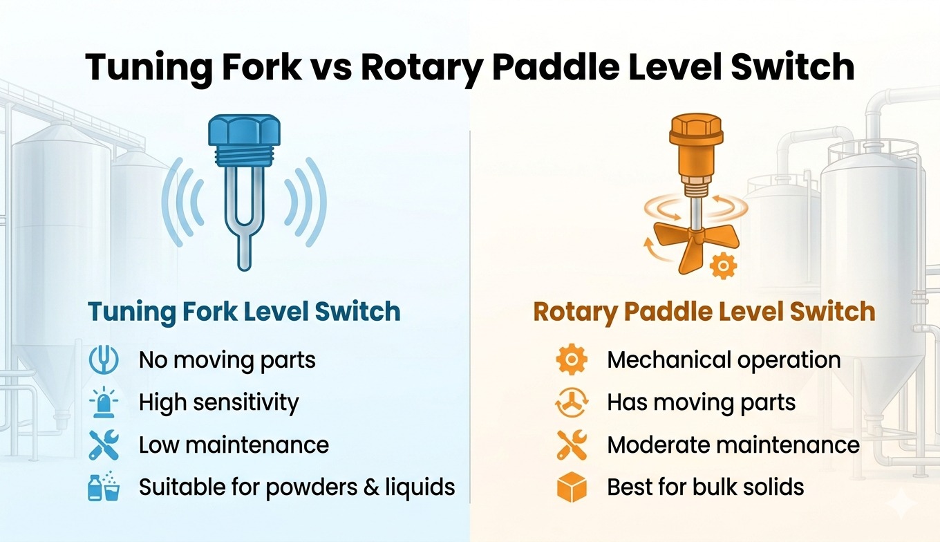 Tuning Fork vs Rotary Paddle Level Switch: Which One Should You Choose?