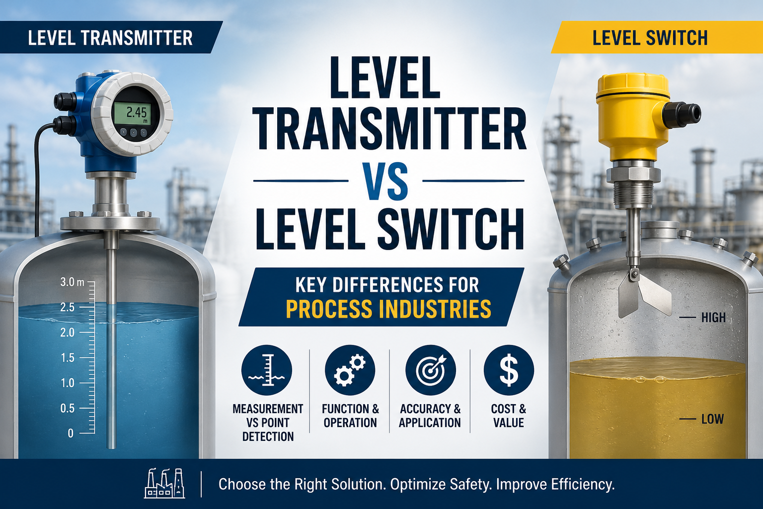 Level Transmitter vs Level Switch: Key Differences for Process Industries